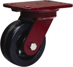 Hamilton - 5" Diam x 2" Wide x 6-3/4" OAH Top Plate Mount Swivel Caster - Phenolic, 1,000 Lb Capacity, Straight Roller Bearing, 4-1/2 x 6-1/2" Plate - A1 Tooling