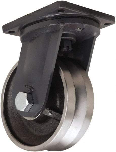 Hamilton - 10" Diam x 4" Wide, Forged Steel Swivel Caster - 16,000 Lb Capacity, Top Plate Mount, 8-1/2" x 8-1/2" Plate, Straight Roller Bearing - A1 Tooling