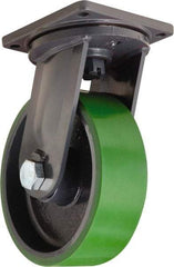 Hamilton - 10" Diam x 5" Wide x 13" OAH Top Plate Mount Swivel Caster - Polyurethane Mold onto Cast Iron Center, 5,000 Lb Capacity, Tapered Roller Bearing, 8-1/2 x 8-1/2" Plate - A1 Tooling