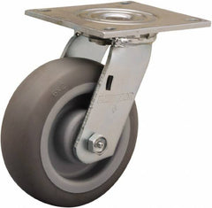 Hamilton - 6" Diam x 2" Wide x 7-1/2" OAH Top Plate Mount Swivel Caster - Rubber Mold on Polyolefin, 410 Lb Capacity, Straight Roller Bearing, 5 x 5-1/2" Plate - A1 Tooling