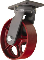 Hamilton - 10" Diam x 3" Wide x 12-1/2" OAH Top Plate Mount Swivel Caster - Cast Iron, 2,600 Lb Capacity, Tapered Roller Bearing, 5-1/4 x 7-1/4" Plate - A1 Tooling