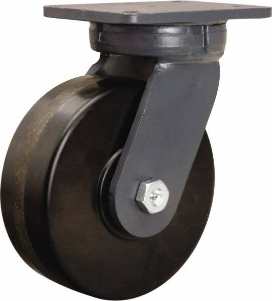 Hamilton - 8" Diam x 3" Wide x 10-1/2" OAH Top Plate Mount Swivel Caster - Phenolic, 3,000 Lb Capacity, Tapered Roller Bearing, 5-1/4 x 7-1/4" Plate - A1 Tooling