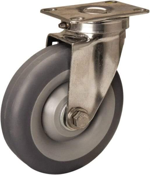 Hamilton - 5" Diam x 1-3/8" Wide x 6-1/4" OAH Top Plate Mount Swivel Caster - Rubber Mold on Polyolefin, 275 Lb Capacity, Delrin Bearing, 2-3/8 x 3-5/8" Plate - A1 Tooling