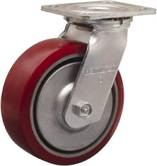 Hamilton - 6" Diam x 2" Wide x 7-1/2" OAH Top Plate Mount Swivel Caster - Polyurethane on Aluminum, 900 Lb Capacity, Straight Roller Bearing, 4 x 4-1/2" Plate - A1 Tooling