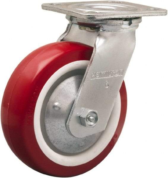 Hamilton - 6" Diam x 2" Wide x 7-1/2" OAH Top Plate Mount Swivel Caster - Polyurethane Mold on Polypropylene, 900 Lb Capacity, Straight Roller Bearing, 4 x 4-1/2" Plate - A1 Tooling