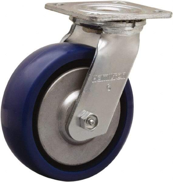 Hamilton - 6" Diam x 2" Wide x 7-1/2" OAH Top Plate Mount Swivel Caster - Polyurethane, 900 Lb Capacity, Sealed Precision Ball Bearing, 4 x 4-1/2" Plate - A1 Tooling