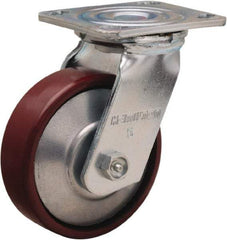 Hamilton - 5" Diam x 1-1/2" Wide x 6-1/2" OAH Top Plate Mount Swivel Caster - Cast Iron, 750 Lb Capacity, Straight Roller Bearing, 4 x 4-1/2" Plate - A1 Tooling