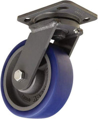 Hamilton - 6" Diam x 2" Wide x 7-1/2" OAH Top Plate Mount Swivel Caster - Polyurethane Mold onto Cast Iron Center, 960 Lb Capacity, Tapered Roller Bearing, 4 x 5" Plate - A1 Tooling