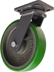 Hamilton - 8" Diam x 2" Wide x 9-1/2" OAH Top Plate Mount Swivel Caster - Polyurethane Mold onto Cast Iron Center, 1,500 Lb Capacity, Tapered Roller Bearing, 4 x 5" Plate - A1 Tooling