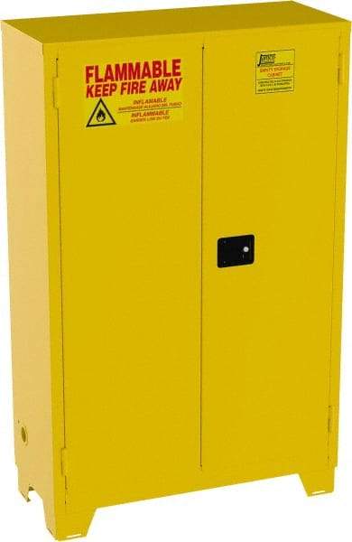 Jamco - 2 Door, 2 Shelf, Yellow Steel Double Wall Safety Cabinet for Flammable and Combustible Liquids - 70" High x 18" Wide x 43" Deep, Self Closing Door, 3 Point Key Lock, 45 Gal Capacity - A1 Tooling