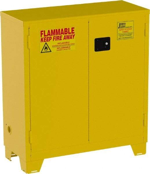 Jamco - 2 Door, 1 Shelf, Yellow Steel Double Wall Safety Cabinet for Flammable and Combustible Liquids - 49" High x 18" Wide x 43" Deep, Self Closing Door, 3 Point Key Lock, 30 Gal Capacity - A1 Tooling