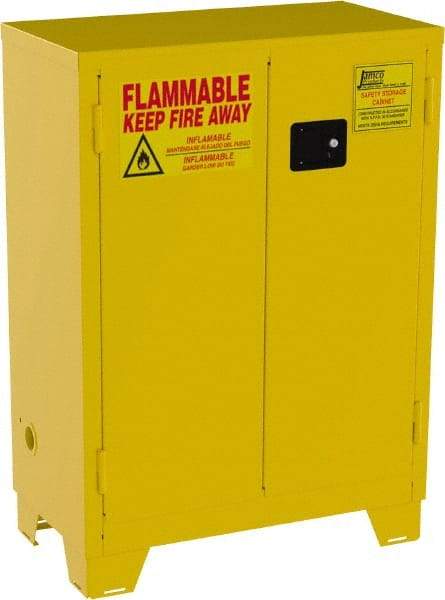 Jamco - 2 Door, 2 Shelf, Yellow Steel Double Wall Safety Cabinet for Flammable and Combustible Liquids - 49" High x 18" Wide x 34" Deep, Self Closing Door, 3 Point Key Lock, 28 Gal Capacity - A1 Tooling