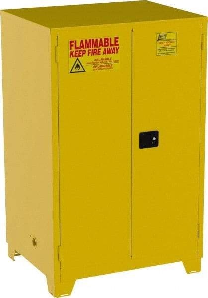 Jamco - 2 Door, 2 Shelf, Yellow Steel Double Wall Safety Cabinet for Flammable and Combustible Liquids - 70" High x 34" Wide x 43" Deep, Manual Closing Door, 3 Point Key Lock, 90 Gal Capacity - A1 Tooling