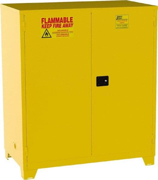 Jamco - 2 Door, 2 Shelf, Yellow Steel Double Wall Safety Cabinet for Flammable and Combustible Liquids - 70" High x 34" Wide x 59" Deep, Manual Closing Door, 3 Point Key Lock, 120 Gal Capacity - A1 Tooling