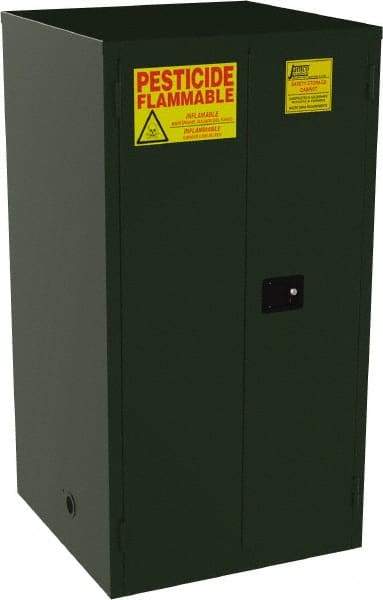 Jamco - 2 Door, 2 Shelf, Green Steel Double Wall Safety Cabinet for Flammable and Combustible Liquids - 65" High x 34" Wide x 34" Deep, Self Closing Door, 3 Point Key Lock, 60 Gal Capacity - A1 Tooling