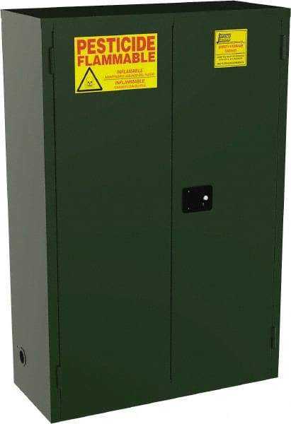 Jamco - 2 Door, 2 Shelf, Green Steel Double Wall Safety Cabinet for Flammable and Combustible Liquids - 44" High x 18" Wide x 43" Deep, Self Closing Door, 3 Point Key Lock, 45 Gal Capacity - A1 Tooling