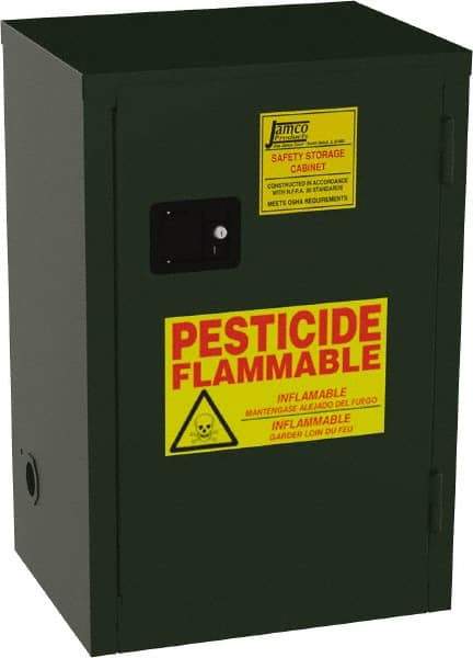 Jamco - 1 Door, 1 Shelf, Green Steel Double Wall Safety Cabinet for Flammable and Combustible Liquids - 35" High x 18" Wide x 23" Deep, Self Closing Door, 3 Point Key Lock, 12 Gal Capacity - A1 Tooling