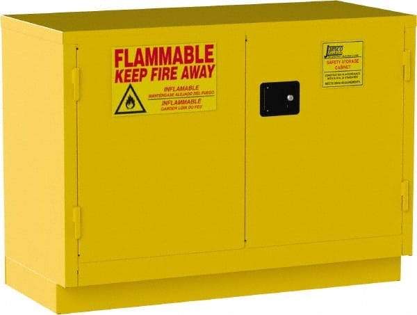 Jamco - 2 Door, 1 Shelf, Yellow Steel Double Wall Safety Cabinet for Flammable and Combustible Liquids - 35" High x 22" Wide x 48" Deep, Manual Closing Door, 3 Point Key Lock, 30 Gal Capacity - A1 Tooling