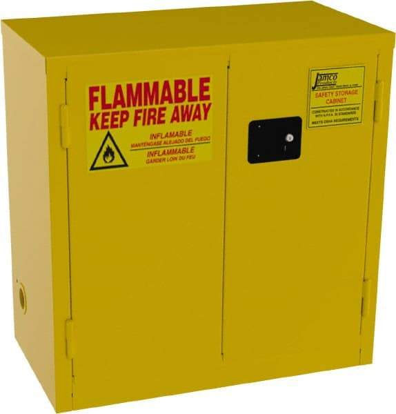 Jamco - 2 Door, 1 Shelf, Yellow Steel Double Wall Safety Cabinet for Flammable and Combustible Liquids - 35" High x 18" Wide x 34" Deep, Self Closing Door, 3 Point Key Lock, 22 Gal Capacity - A1 Tooling