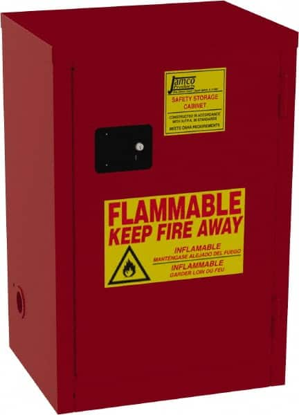 Jamco - 1 Door, 2 Shelf, Red Steel Double Wall Safety Cabinet for Flammable and Combustible Liquids - 35" High x 18" Wide x 23" Deep, Manual Closing Door, 3 Point Key Lock, 18 Gal Capacity - A1 Tooling