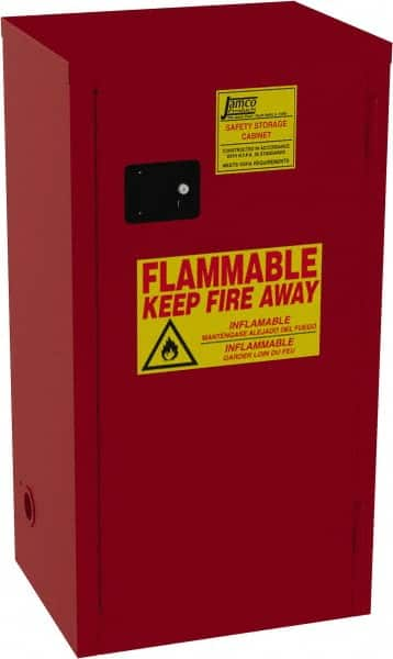 Jamco - 1 Door, 3 Shelf, Red Steel Double Wall Safety Cabinet for Flammable and Combustible Liquids - 35" High x 18" Wide x 23" Deep, Self Closing Door, 3 Point Key Lock, 24 Gal Capacity - A1 Tooling