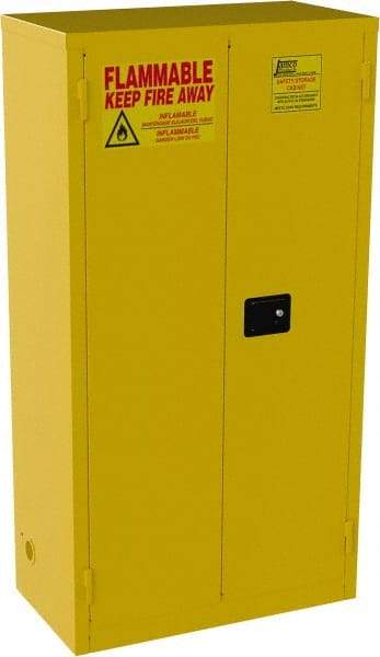 Jamco - 2 Door, 3 Shelf, Yellow Steel Double Wall Safety Cabinet for Flammable and Combustible Liquids - 65" High x 18" Wide x 34" Deep, Manual Closing Door, 3 Point Key Lock, 44 Gal Capacity - A1 Tooling