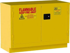 Jamco - 2 Door, 1 Shelf, Yellow Steel Double Wall Safety Cabinet for Flammable and Combustible Liquids - 35" High x 22" Wide x 48" Deep, Self Closing Door, 3 Point Key Lock, 30 Gal Capacity - A1 Tooling