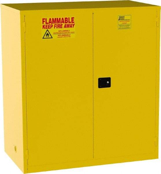 Jamco - 2 Door, 2 Shelf, Yellow Steel Double Wall Safety Cabinet for Flammable and Combustible Liquids - 65" High x 34" Wide x 59" Deep, Manual Closing Door, 3 Point Key Lock, 120 Gal Capacity - A1 Tooling