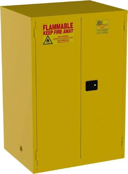 Jamco - 2 Door, 2 Shelf, Yellow Steel Double Wall Safety Cabinet for Flammable and Combustible Liquids - 65" High x 34" Wide x 43" Deep, Manual Closing Door, 3 Point Key Lock, 90 Gal Capacity - A1 Tooling