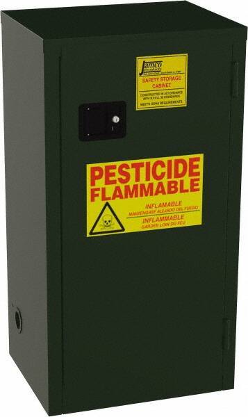 Jamco - 1 Door, 2 Shelf, Green Steel Double Wall Safety Cabinet for Flammable and Combustible Liquids - 44" High x 18" Wide x 23" Deep, Self Closing Door, 3 Point Key Lock, 18 Gal Capacity - A1 Tooling