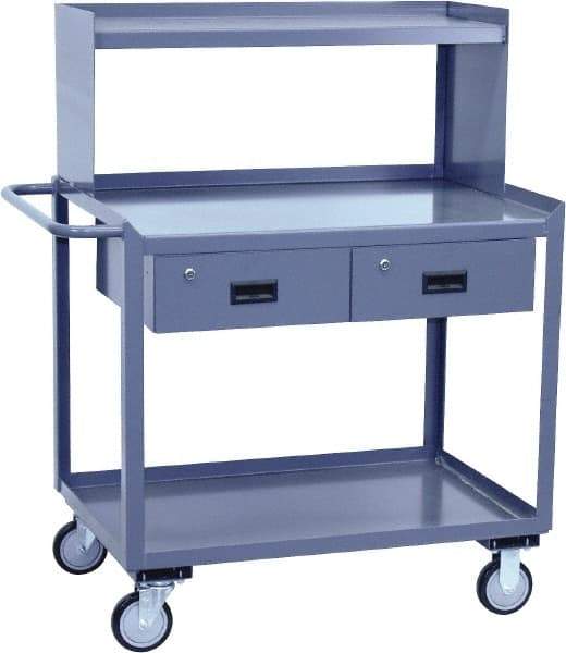 Jamco - Flush Mobile Work Bench with Shelf Riser - Steel, Gray, 24" Long x 36" Deep x 52" High - A1 Tooling