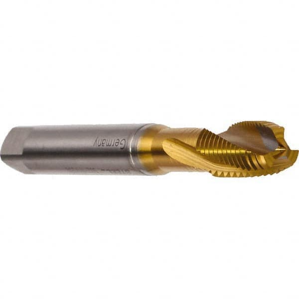 Emuge - M6x1.00 Metric 3 Flute 6H Modified Bottoming Spiral Flute Tap - Cobalt, TiN Finish, 80mm OAL, Right Hand Flute, Right Hand Thread, Series Rekord DF - Exact Industrial Supply