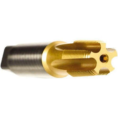 Emuge - 1/8-27 NPT Thread, 5 Flute Standard Pipe Tap - 3-15/16" OAL, 3/4" Thread Length, 7/16" Shank Diam, TiN Finish, Cobalt - Exact Industrial Supply