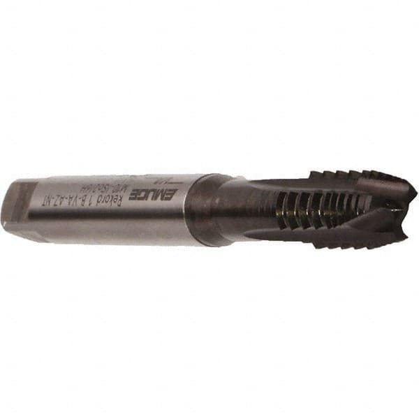 Emuge - M6x1.00 Metric Coarse, 3 Flute, Nitride Finish, Cobalt Spiral Point Tap - Plug Chamfer, Right Hand Thread, 80mm OAL, 17mm Thread Length, 6mm Shank Diam, 6H Class of Fit, Series Rekord B - Exact Industrial Supply