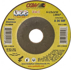 Camel Grinding Wheels - 36 Grit, 6" Wheel Diam, 3/32" Wheel Thickness, Type 27 Depressed Center Wheel - Medium Grade, Aluminum Oxide, Resinoid Bond, 10,200 Max RPM - A1 Tooling