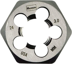 Irwin Hanson - M22x1.50 Metric Fine Thread, 1-13/16" Hex, Right Hand Thread, Hex Rethreading Die - Carbon Steel - Exact Industrial Supply