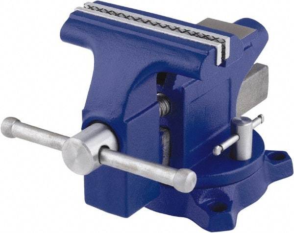 Irwin - 4-1/2" Jaw Width, 3" Opening Capacity, 2-3/8" Throat Depth, Steel Swivel Bench Vise - Bolt Down Base Attachment, Anvil - A1 Tooling