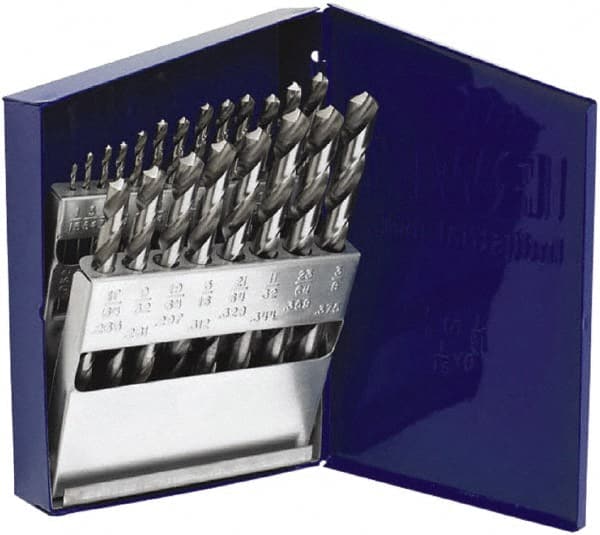 Irwin - 1/16 to 3/8", 118° Point, Bright Finish, High Speed Steel Jobber Length Drill Bit Set - A1 Tooling