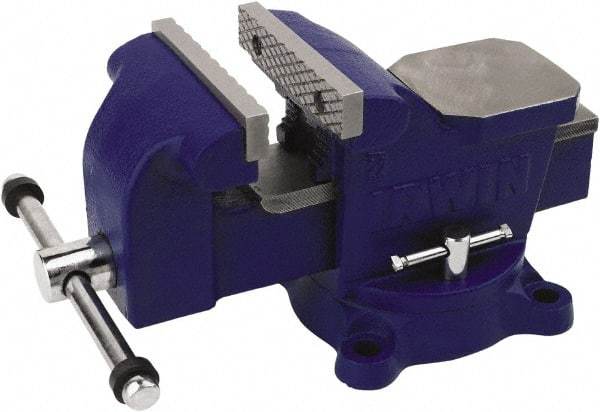 Irwin - 4" Jaw Width, 3" Opening Capacity, 2-13/64" Throat Depth, Steel Swivel Bench Vise - Bolt Down Base Attachment, Anvil - A1 Tooling