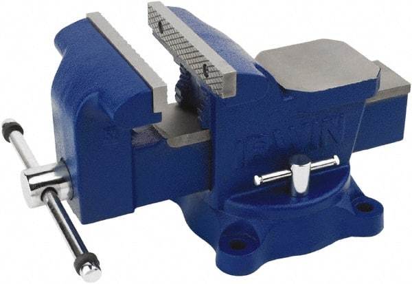 Irwin - 6" Jaw Width, 5" Opening Capacity, 3" Throat Depth, Steel Swivel Bench Vise - Bolt Down Base Attachment, Anvil - A1 Tooling