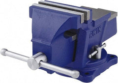 Irwin - 4" Jaw Width, 3" Opening Capacity, 2-3/8" Throat Depth, Steel Swivel Bench Vise - Bolt Down Base Attachment, Anvil - A1 Tooling