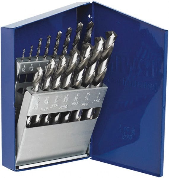 Irwin - 1/16 to 1/2", 118° Point, Bright Finish, High Speed Steel Jobber Length Drill Bit Set - A1 Tooling