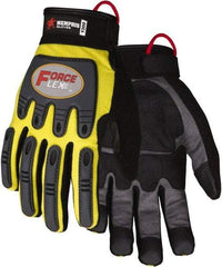 MCR Safety - Size XL Work Gloves - Adjustable Closure Cuff, Yellow Hi-Vis, Gray Leather, Red Logo, Hi-Vis Yellow Fabric, Paired - A1 Tooling