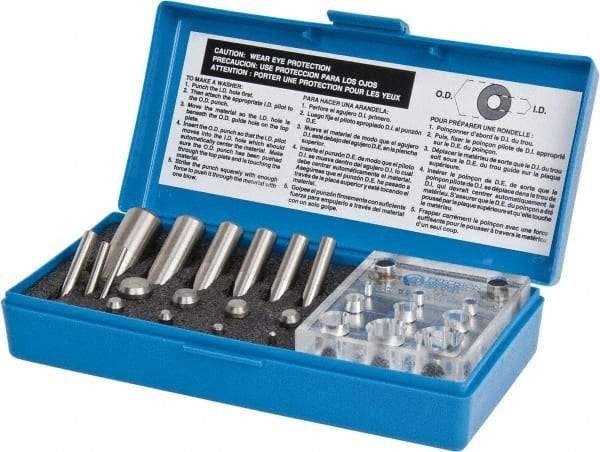 Precision Brand - 1/8 to 3/4 Inch Diameter Shim Punch and Die Set - 1/8, 3/16, 1/4, 5/16, 3/8, 7/16, 1/2, 5/8 and 3/4 Inch Diameter, 9 Piece - A1 Tooling