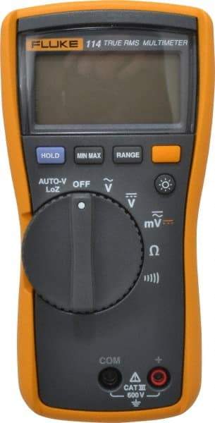 Fluke - 114, CAT III, 600 VAC/VDC, Digital True RMS Auto Ranging Manual Ranging Multimeter - 40 mOhm, Measures Voltage, Capacitance, Current, Resistance - A1 Tooling