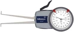 Mitutoyo - 0.8 to 1.6" Inside Dial Caliper Gage - 0.0005" Graduation, 0.0015" Accuracy, 3.3" Leg Length, 0.26" Deep x 0.06" Wide Groove, Ball Contact Points - A1 Tooling