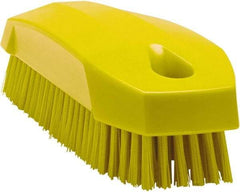 Vikan - 0.7" Bristle Length, Polyester Scrub Brush - 1-1/2" Wide Head, 4-1/2" OAL, Yellow, Polypropylene Block - A1 Tooling