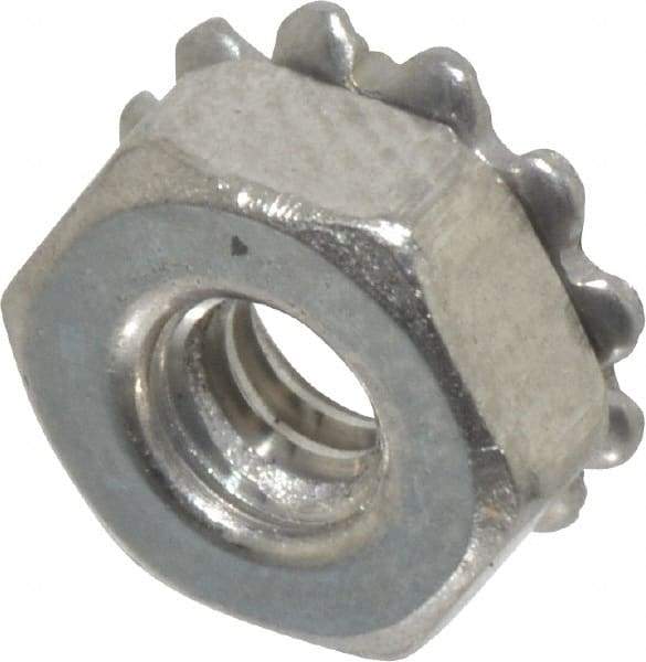 Value Collection - #4-40, 0.109" High, Uncoated, Stainless Steel Hex Nut with External Tooth Washer - 9/32" Washer Diam, 1/4" Width Across Flats, Grade 18-8 - A1 Tooling