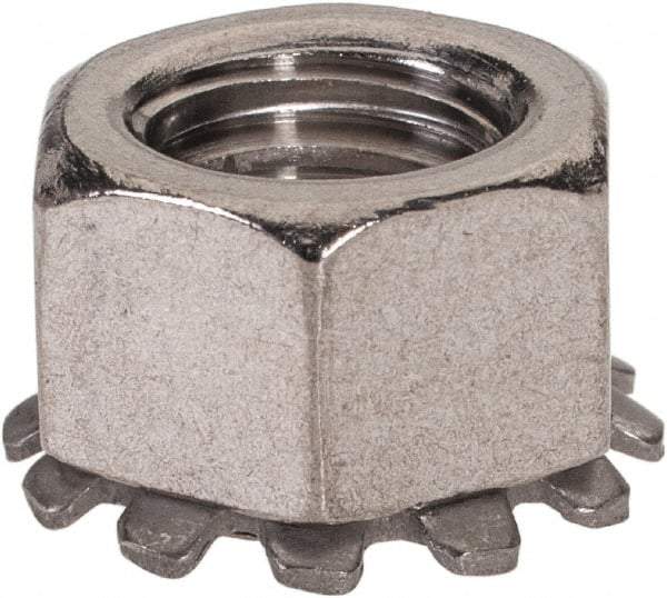 Value Collection - 3/8-16, 0.391" High, Uncoated, Stainless Steel Hex Nut with External Tooth Washer - 21/32" Washer Diam, 9/16" Width Across Flats, Grade 18-8 - A1 Tooling