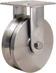 Hamilton - 6" Diam x 2" Wide, Stainless Steel Rigid Caster - 800 Lb Capacity, Top Plate Mount, 3-3/4" x 4-1/2" Plate, Delrin Bearing - A1 Tooling